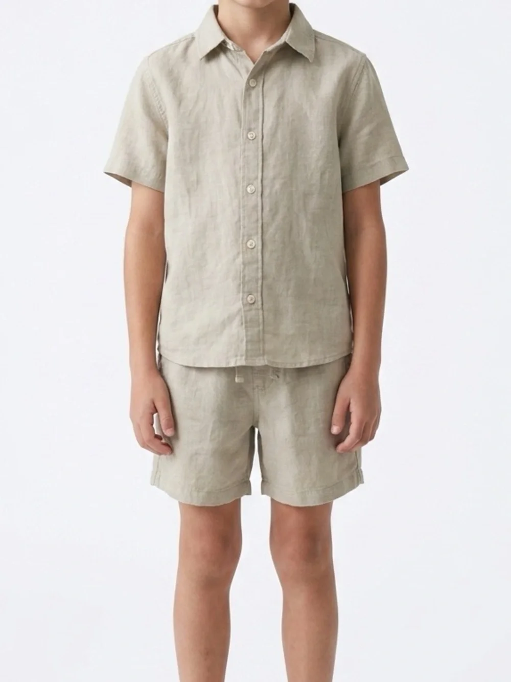 abercrombie kids Linen-Blend Short Set in Light Beige size 9/10